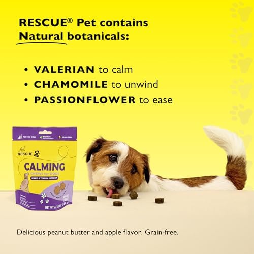 RESCUE® Pet Calming Chews for Dogs, Peanut Butter & Apple - 60 Soft Chews - Stress & Tension Support - for All Breeds 8+ Weeks Old