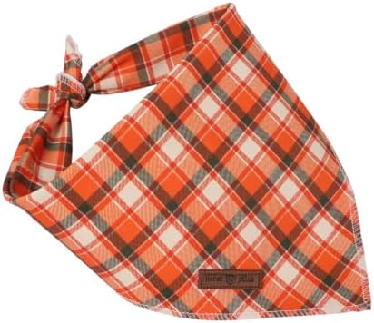 Lionet Paws Fall Orange Checkred Dog Bandana Washable Cotton Handkerchief Scarf Triangle Halloween Dog, Large (Pack of 1), Medium, Cotton, Orange