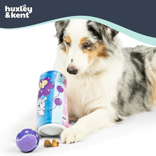 Huxley & Kent Interactive Funny Dog Toy w/Squeaker - Power Plush Ball and Treat Hiding Toy - Cute and Funny Soft Puzzle for Small & Large Dogs - Squeak'n Peek Puppi Pop Grape, Large | Hidden Treat Pocket with H&K Tennis Balls, Crinkle & Squeaker, Menta...
