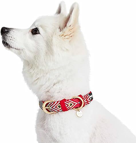 Blueberry Pet Southwestern Tribal Lozenges Stylish Red Adjustable Dog Collar with Metal Buckle, Neck 9-12.5", for Small Breed