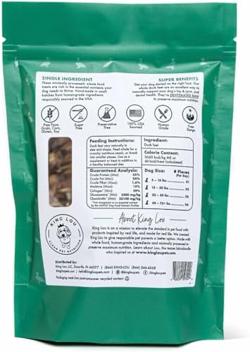 King Lou Pets Whole Duck Feet for Dogs, Dehydrated Treats, 10 Count