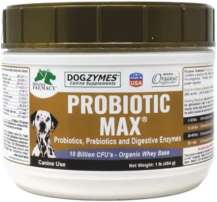Dogzymes Probiotic Max -10 Billion CFU's Probiotics, Prebiotics, Digestive Enzymes - Relieves Diarrhea, Upset Stomach, Constipation, Gas, Allergy, Immunity & Overall Health 1 Pound