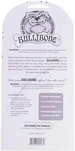 Bullibone Nylon Dog Chew Toy for Aggressive Chewers - Dental Hygiene Bone with Bacon Flavor, Durable Tough Chew Toys for Extra Large Dogs, Indestructible Dog Bone - Single