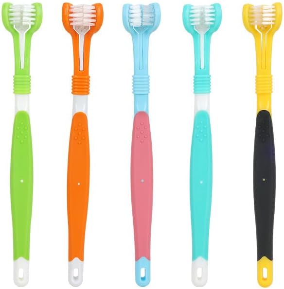 3-Sided Pet Toothbrush for Dogs and Cats Soft Bristle Multi-Angle Teeth Cleaning Brush with Non-Slip Rubber Handle for Bad Breath and Gum Care