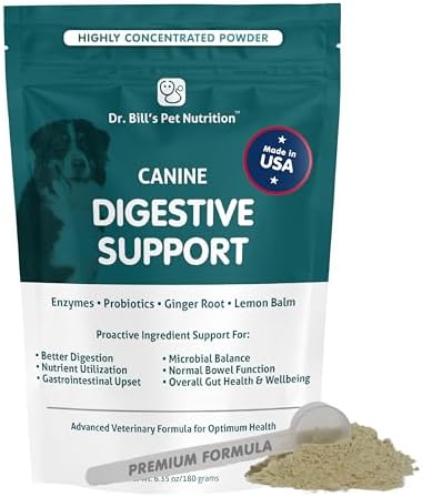 Dr. Bill’s Canine Digestive Support - Probiotics & Prebiotics for Dogs - Gut Health Pet Supplements - Contains Ginger Root, Psyllium Husk, Lemon Balm and Bifidobacterium