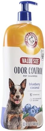 Arm & Hammer Odor Control Dog Shampoo, Blueberry Coconut, 32 Fl Oz | Baking soda enhanced, pH-balanced formula, free of sulfates, for all dogs and puppies, daily grooming