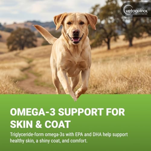 Vetoquinol Triglyceride Omega - Fish Oil for Dogs & Cats - Supports Healthy Skin, Coat & Normal Immune Response - Supplement with Vitamin Blend for Heart, Eye, Bone & Muscle Support - 250 Capsules