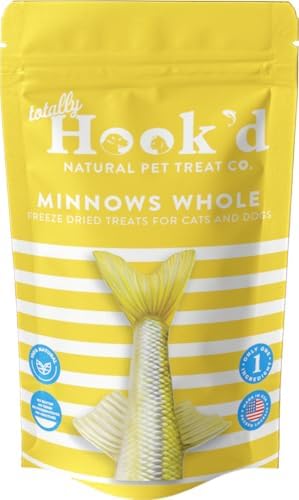 Totally Hook'd Freeze‑Dried Single‑Ingredient Treats, High‑Protein Omega-3 Training Snack for Dogs & Cats (2 Ounce, Minnows)
