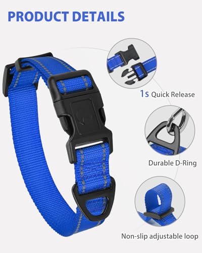 Joytale Feather-Light Dog Collar for Medium & Large Dogs, 1", Navy Blue
