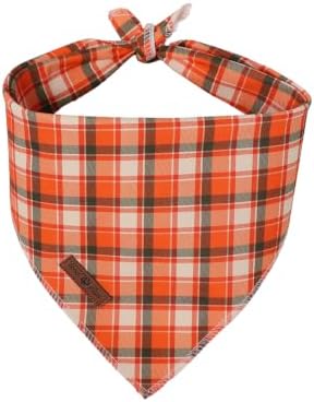 Lionet Paws Fall Orange Checkred Dog Bandana Washable Cotton Handkerchief Scarf Triangle Halloween Dog, Large (Pack of 1), Medium, Cotton, Orange