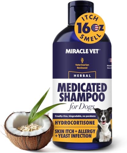 Miracle Vet Medicated Dog Shampoo for Itchy Skin Relief - Antifungal for Dog Allergy Relief, Yeast Infection, Hot Spot & Dry Skin Anti-Itch Treatment Wash - Hydrocortisone (16 oz)