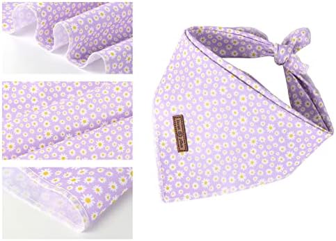 Lionet Paws Spring Daisy Dog Bandana Washable Cotton Handkerchief Scarf Triangle Purple Bandana for, Large (Pack of 1), Small, Purple