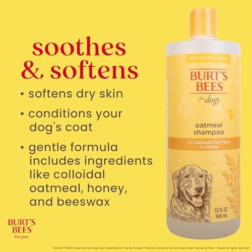 Burts Bees for Pets Oatmeal Dog Shampoo, Honey Scent, 32 Fl Oz, 2-Pack | Colloidal oatmeal and honey, pH-balanced formula, soothing, itchy and sensitive skin