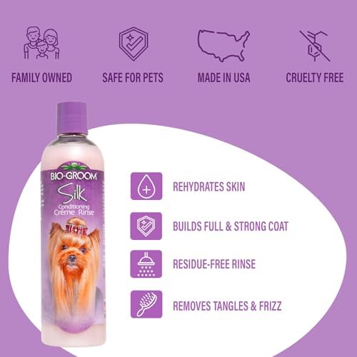 Bio-Groom Silk Creme Rinse Dog Conditioner - Conditioner for Dogs & Puppies, Residue Free Wash, Cruelty Free, Rehydrates Skin & Strengthens Coats, Gentle & Safe - 12 Fl Oz 1-Pack
