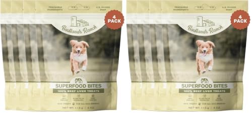 BADLANDS RANCH by Katherine Heigl – Superfood Bite Freeze-Dried Raw Beef Liver Dog Treats – High Protein Single-Ingredient Snacks for Training, Rewards & Daily Wellness – 4 oz (Pack of 8)