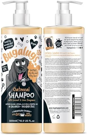 BUGALUGS Oatmeal & Aloe Vera Dog Shampoo Dog Grooming Shampoo Products for Smelly Dogs with Fragrance, Oatmeal Puppy Shampoo, Professional Vegan pet Shampoo & Conditioner