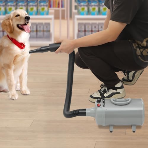 Dog Dryer, 2.95HP/2200W Pet Hair Dryer, Pet Grooming Dryer with 4 Nozzles, High Velocity Dyer with Adjustable Wind Speed and 2 Temperature Control, Quick Drying, Low Noise