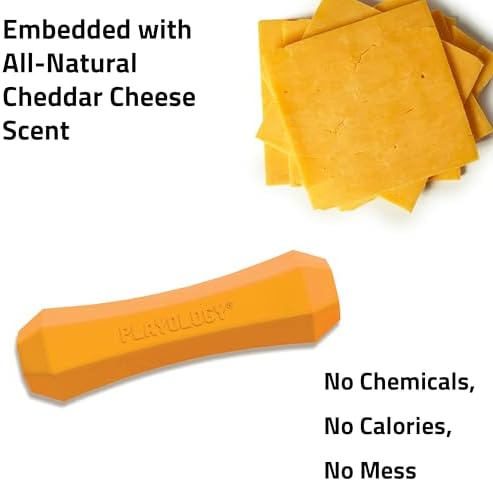 Playology Squeaky Chew Stick - Scented Dog Toy - Jumbo, Cheddar Scent | Rubber Construction, All Natural Scent, Durable Design