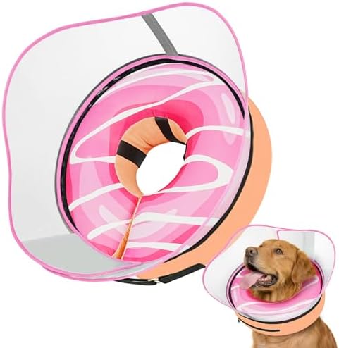 Supet Raised Inflatable Dog Cone After Surgery - Adjustable Recovery Donut Collar with Removable Shield to Stop Licking Wounds & Protect Stitches - Soft Dog Cone Alternative for Large Dogs (Pink,L)