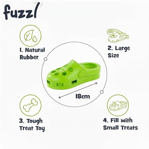 Fuzzl Clog Large Treat Toy for Dogs Puzzle Enrichment Shoe – Natural Rubber Chew Toy – Durable, Interactive Cognitive Feeder – Eco-Friendly, Non-Toxic & Dishwasher Safe – Green