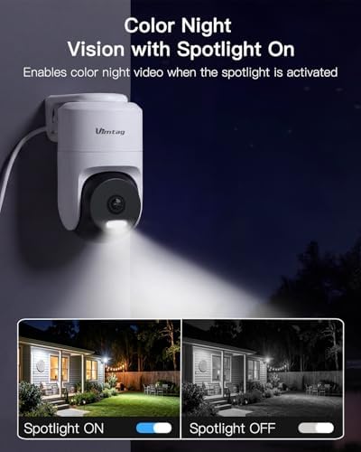 VIMTAG Pan/Tilt Outdoor Security Camera, 4K 8MP WiFi Home CCTV Camera, 360° View & Motion Tracking, Color Night Vision, 2-Way Audio, AI Detection Alarm, IP66, Cloud & SD Card Storage, Works w/Alexa