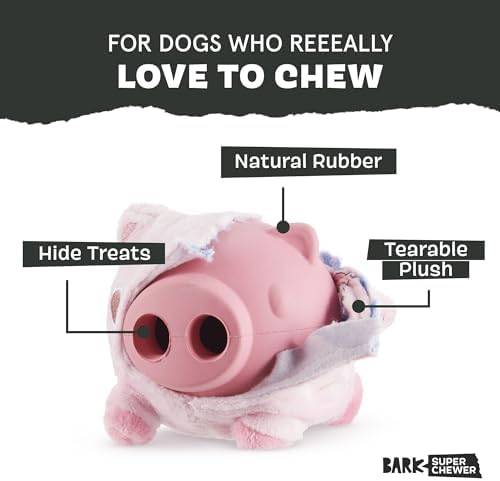 BarkBox Hambone Super Chewer Tough Dog Chew Toy - Toy for Large Dogs | for Aggressive Chewers, Plush Cover with Rubber Core - 2 Toys in 1 - Two Layer Treat Dispensing Dog
