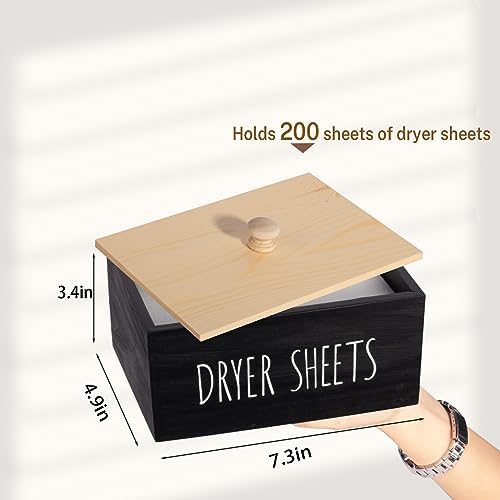 Laundry Dryer Sheet Container Wooden Detergent Dispenser Holder, Black