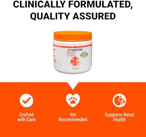 Vetoquinol Epakitin Chitosin-Based Phosphate Binder for Cats & Dogs – Renal Support Supplement Powder - 300g