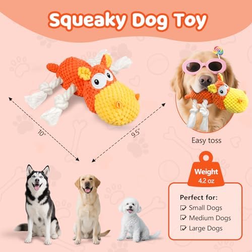 TOOPTATE Hippo Squeaky Dog Toy, Yellow Orange, Medium | Cute Plush Design, Rope Legs for Tugging, Helps Keep Dogs Busy, Suitable for Small, Medium, and Large Dogs