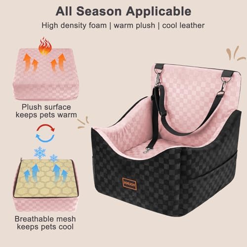 JOEJOY Elevated Dog Car Seat, Small/Medium Up to 35 lbs, Memory Foam Booster, Pink