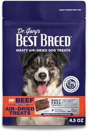 Dr. Gary’s Best Breed Air-Dried Dog Treats & Food Topper – Grass-Fed New Zealand Beef, Single Protein for Sensitive Dogs, Grain-Free (4.5 oz)