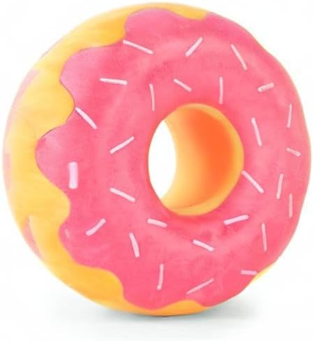 ZippyPaws ZippyTuff Dog Chew Toy Puppy Teething Toys - Strawberry Donut | Durable Rubber Chew Ring Toy, Tough & Squeaky Toys for Small, Medium, & Large Dogs, Flexible TPR Material
