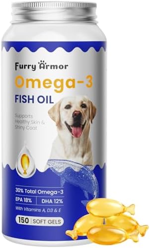 Omega 3 Fish Oil for Dogs & Cats, Skin & Coat Support, 150 Ct