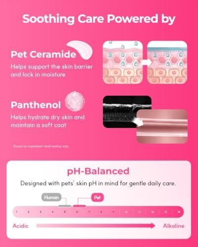 PETHROOM Pink Soothing 3-in-1 Dog & Cat Shampoo for Dry Skin & Itch Relief | Vet-Formulated with Ceramides & Panthenol for Skin Barrier Care, pH-Balanced, Soap, Sulfate & Fragrance-Free, 13.5 fl oz