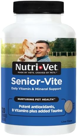 Nutri-Vet Senior-Vite Multivitamin, Dog Supplements, Immune Support, Pet Supplies, Vitamins for Dogs, Senior Essentials, Made in USA, Multivitamin for Pets, 120 Count | Daily Multivitamin, Senior Dog Vitamins, Dog Vitamins & Supplements, Immune Support...