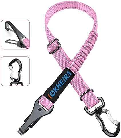 IOKHEIRA Dog Seatbelt - Adjustable Reflective Bungee, Aluminum Swivel Carabiner