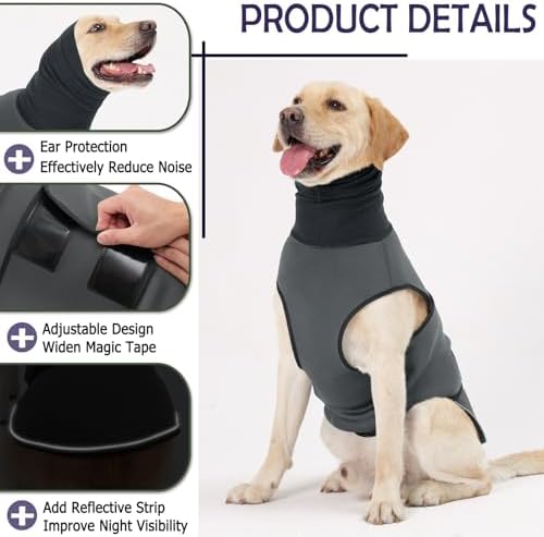 KOESON Reflective & Soft Dog Anxiety Vest with Ear Wraps for Thunderstorm