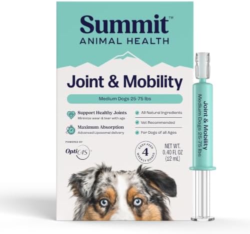 Summit Canine Joint and Mobility Supplement for Medium Dogs, All Natural Liquid Chondroitin, Liposomal Delivery for Arthritis, Hip & Joint Support Vitamin, (Dogs, 25-75lbs)