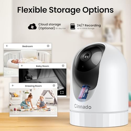 Cinnado 2K Indoor Security Camera with Alert for Pet/Cat/Nanny, D1 2Pack