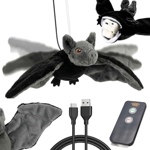 2026 New Cat and Dog Flying Bat Toy, Flap Bat Dog Toy for Door Frame, hirping Interactive Catnip Toys, Touch Activated, echargeable with RC(Black)