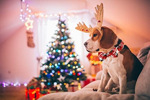 Lionet Paws Christmas Dog Collar with Bowtie, Dog Bowtie Collar with Metal Buckle for Dogs and Cats, Adjustable Comfortable Dog Collar Girl Boy Gift，XXS, Neck 7-11 in