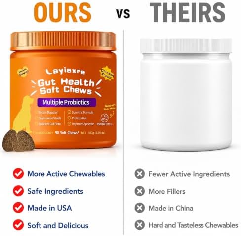 Probiotics for Dogs – Support Gut Health, Yeast Balance, Skin Comfort & Immunity – with Prebiotics & Digestive Enzymes – Chicken Flavor, 90 Soft Chews