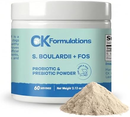 | S boulardii + FOS for Dogs and Cats | Probiotic and Prebiotic Powder | Support Gut Health, Diarrhea | 6 Billion CFU | 60g