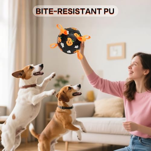 Dog Toys Balls, Dog Soccer Ball with Straps, Dog Birthday Gifts, Durable Balls for Small Medium Pet, Puppy Outdoor Toy, Pet Training Soccer Ball, World Cup Soccer (6 Inch) (Ghost, Medium)