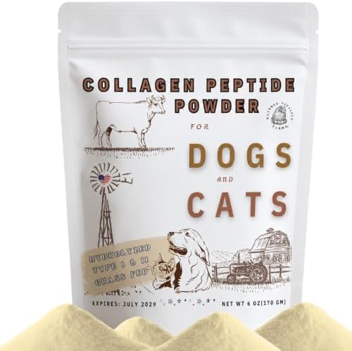 Collagen Peptide Powder for Dogs and Cats, Hydrolyzed, Grass Fed Beef, Pasture Raised Bovine, Hip and Joint Relief, Skin, Gut, and Bone Health Supplement.