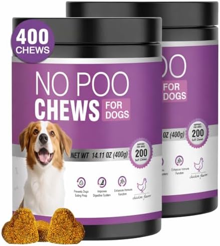 400 Chews No Poo Chews for Dogs-Stool Deterrent for Dog Eating Poop-Coprophagia Deterrent for Dogs-Gut Health & Immune Support-Digestive Enzymes Probiotics Supplement-2 * 200 Soft Chews-Duck