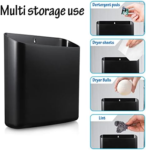 Picowe Magnetic Laundry Storage, Large Lint Holder Bin for Laundry Room, Space-Saving Trash Container Hanging on Dryer, Washer or Wall Mount Trash Bin (Black)