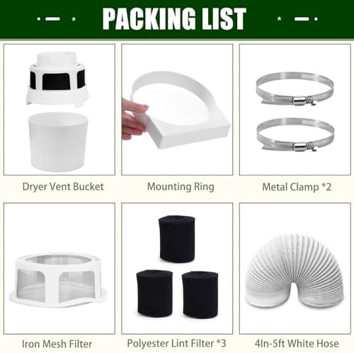 Upgraded Version - VIWINVELA 3 in 1 Indoor Dryer Vent Kit with White Dryer Vent Hose - Dryer Lint Catcher Water Filter Bucket - Dryer Lint Trap for Electric Dryer