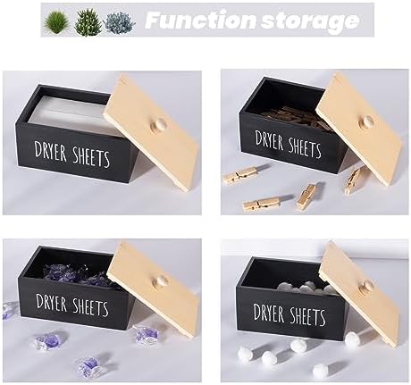 Laundry Dryer Sheet Container Wooden Detergent Dispenser Holder, Black