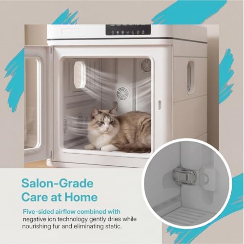 100L Pet Dryer Box for Medium Dogs and Large Cats, 35dB Ultra Quiet Automatic Cat Drying Station, 5-Sided Airflow with Brushless Motor Fits Maine Coon, Corgi, Shiba Inu (Large)